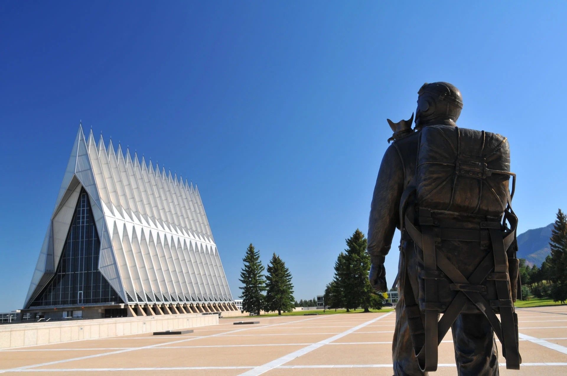 United States Air Force Academy Cadet Chapel with Pikes Peak